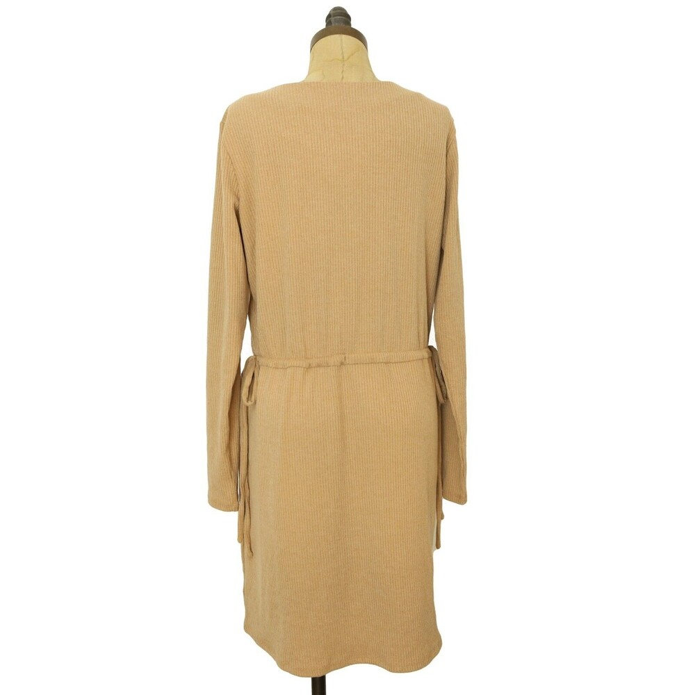 Charles Henry Long Sleeve Knit Dress M Cinched Waist Ribbed Tan Mini NEW B49 - Picture 4 of 6